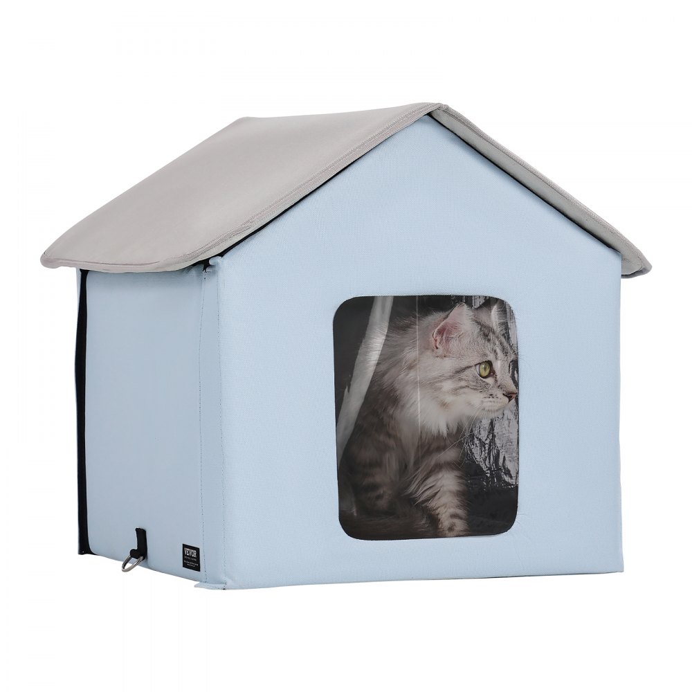VEVOR Heated Cat House Foldable Kitty Shelter with Heated Pad Blue Small - FWSBYMBHSNJBUZ1X4V1