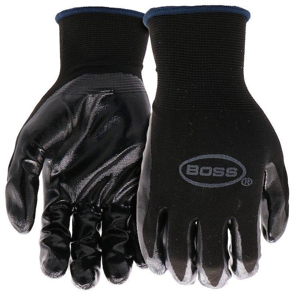 Guantes recubiertos de la serie Boss Grip, Talla L, Puño de muñeca tejido, Recubrimiento de nitrilo, Nylon, Negro - B31191-L.