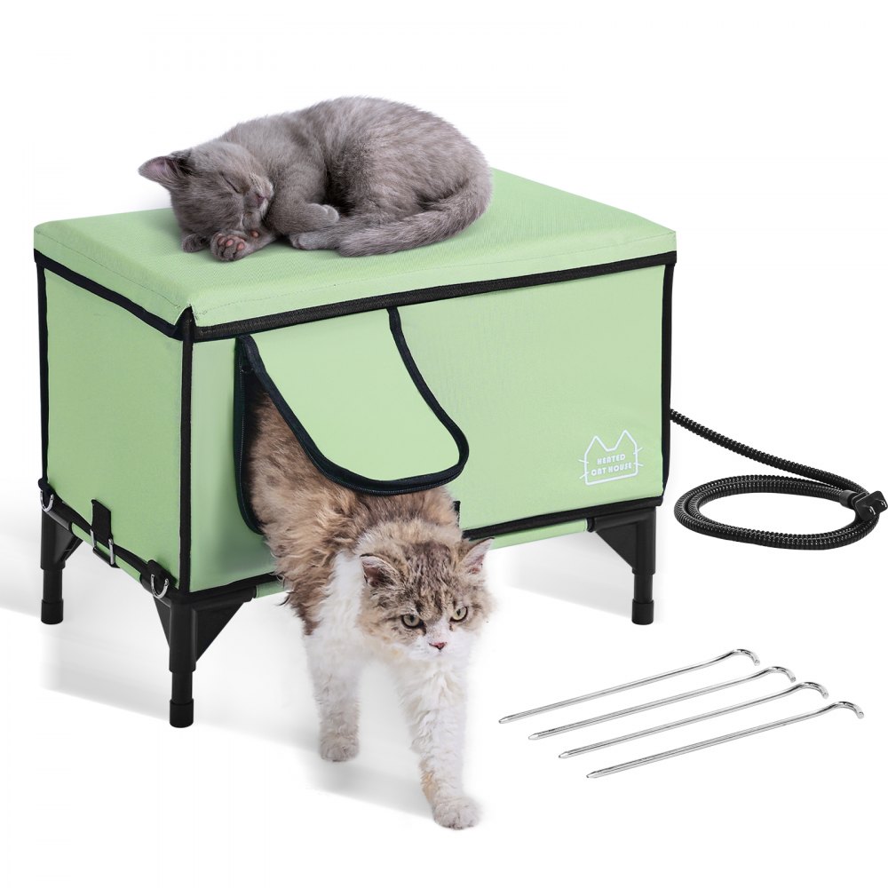 VEVOR Elevated Heated Cat House Cuboid Kitty Shelter with Heated Pad Green (M) - ZFTSBYMBHSNJHUMMQV1
