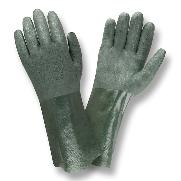 Guantes de PVC verde Cordova de doble inmersión, agarre grabado, forro de jersey - 14 pulgadas, paquete de 12 - 5214J.