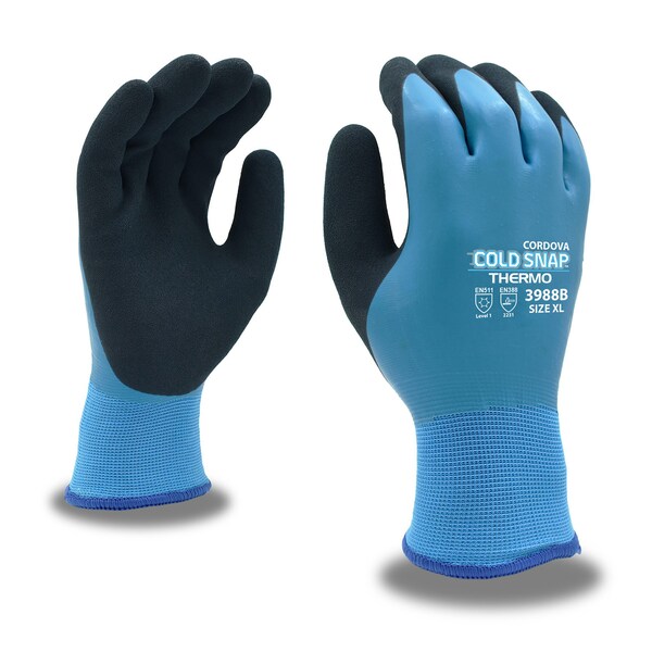 Guantes de Punto Máquina Aislados con Recubrimiento, Termo Cold Snap, Completos, Azules, Recubrimiento de Látex, Talla L, Paquete de 12 - 3988BL