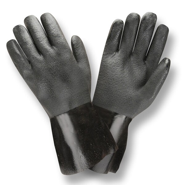 Guantes de PVC negro con doble capa, agarre grabado, forro de interlock - 12 pulgadas, paquete de 12 - 5112I