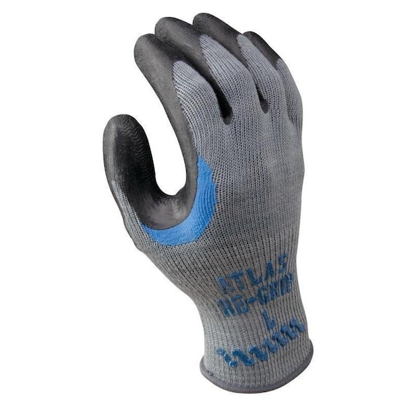 Guantes para trabajo Showa Atlas Showa, S, Reforzados en Pulgar y Entrepierna, Puño de Muñeca Tejido, Recubrimiento de Caucho Natural, Negro/Gris - 330S-07.RT