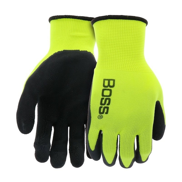Guantes recubiertos de la serie Boss Tactile Grip, M, Puño de muñeca tejido, Recubrimiento de látex, Poliéster, Negro/Amarillo de alta visibilidad - B31282-M