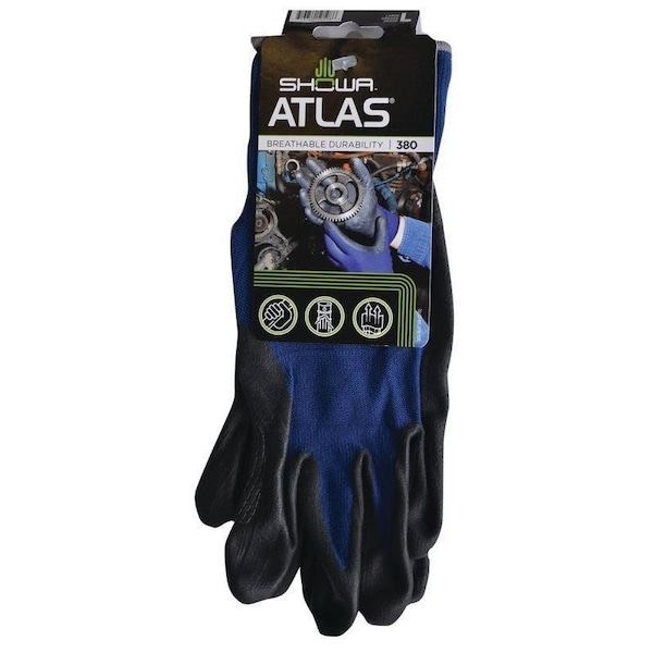 Guantes recubiertos Showa Atlas Showa, L, 8-21/32 a 10-15/64 pulgadas de largo, muñeca elástica, puño de tejido sin costuras, recubrimiento de espuma de nitrilo - 380L-08.RT