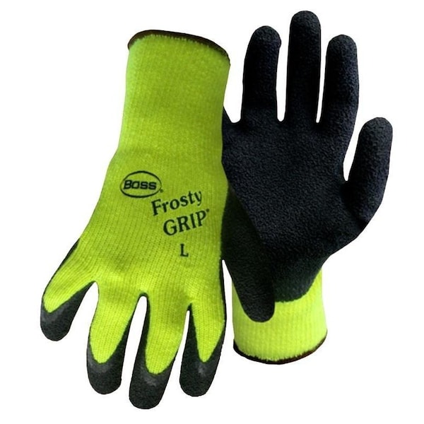 Guantes Boss, L, Puño de muñeca de punto, Palma de acrílico/latex, Verde de alta visibilidad - 8439NL