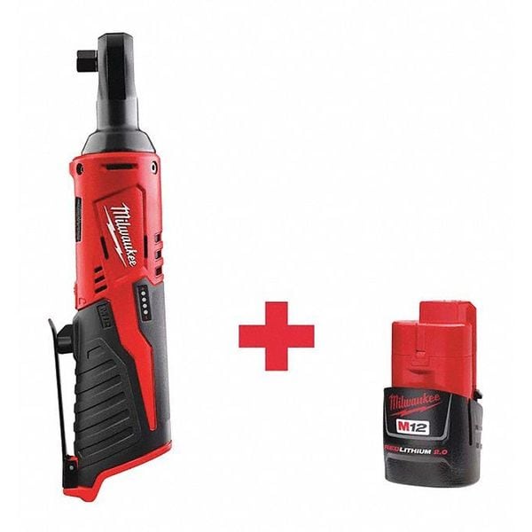 Milwaukee Tool M12 3/8" Ratchet & 12-Volt Battery, CP2.0 Ah - 2457-20, 48-11-2420