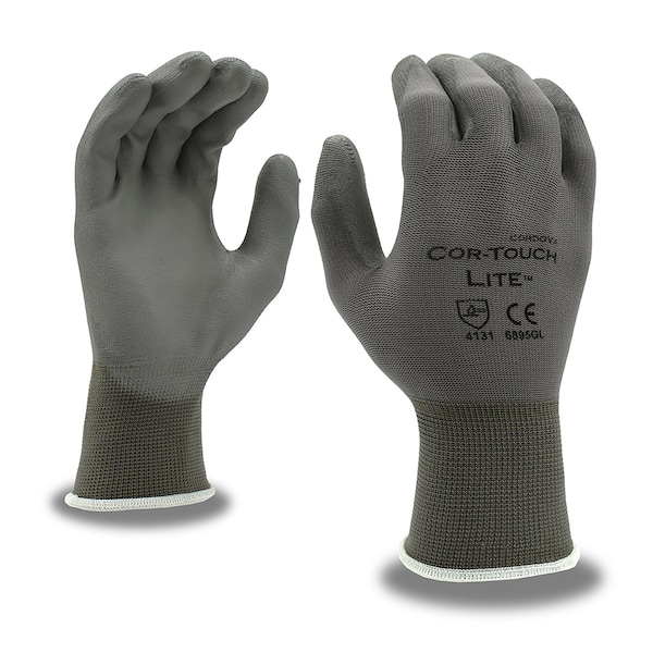 Guantes de tejido de máquina recubiertos de poliuretano Cordova, Cor-Touch Lite, gris, con carcasa de poliéster, talla XS, paquete de 12 - 6895GXS