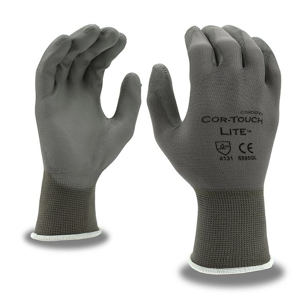 Guantes tejidos a máquina recubiertos de poliuretano Cordova, Cor-Touch Lite, gris, con cáscara de poliéster, talla XL, paquete de 12 - 6895GXL
