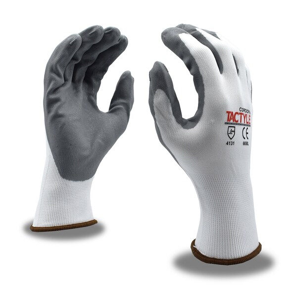 Guantes tejidos a máquina recubiertos de nitrilo Cordova, Tactyl, blanco, con carcasa de nylon, talla L, paquete de 12 - 6650L