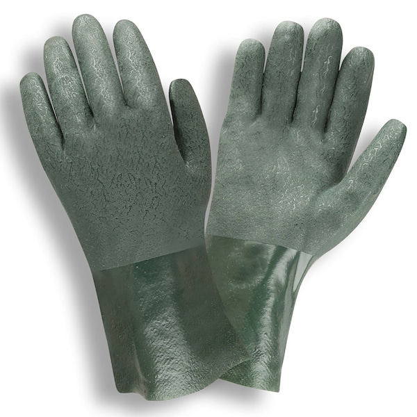 Guantes de PVC verde con doble revestimiento, agarre grabado y forro de jersey - 10 pulgadas, paquete de 12 - 5210J
