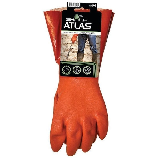 Guantes recubiertos Showa Atlas Showa, M, 12 pulgadas L, puño de muñeca, PVC, naranja - 620M-08.RT