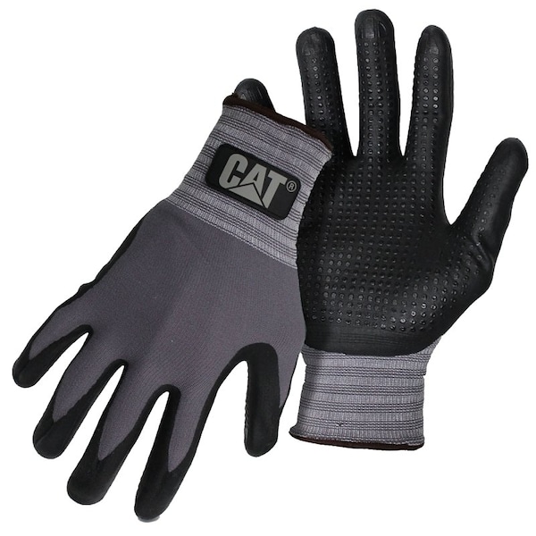 Guantes de gato, L, puño de muñeca de punto, recubrimiento de nitrilo, guante de nylon, gris - CAT017419L
