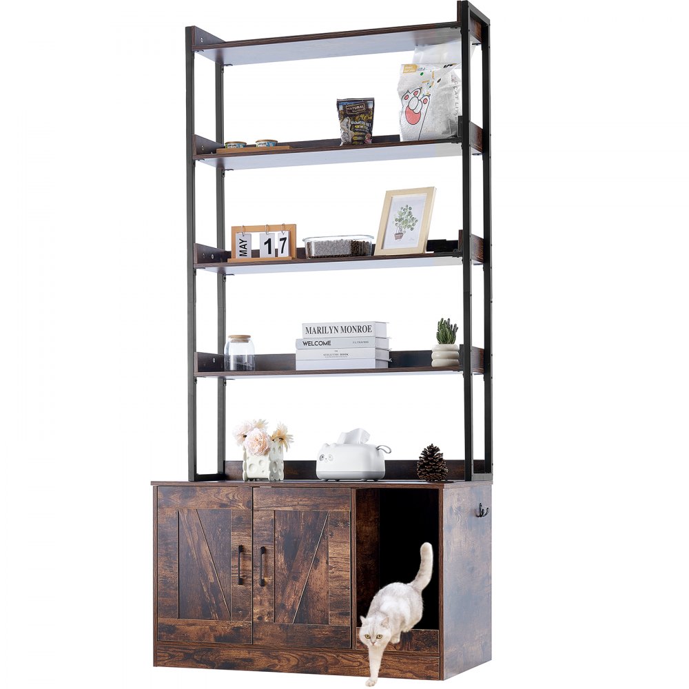 VEVOR Cat Litter Box Enclosure Wooden Litter Box Furniture Hidden with 4 Shelves - DHWCBBSNJSMSEYD6AV0