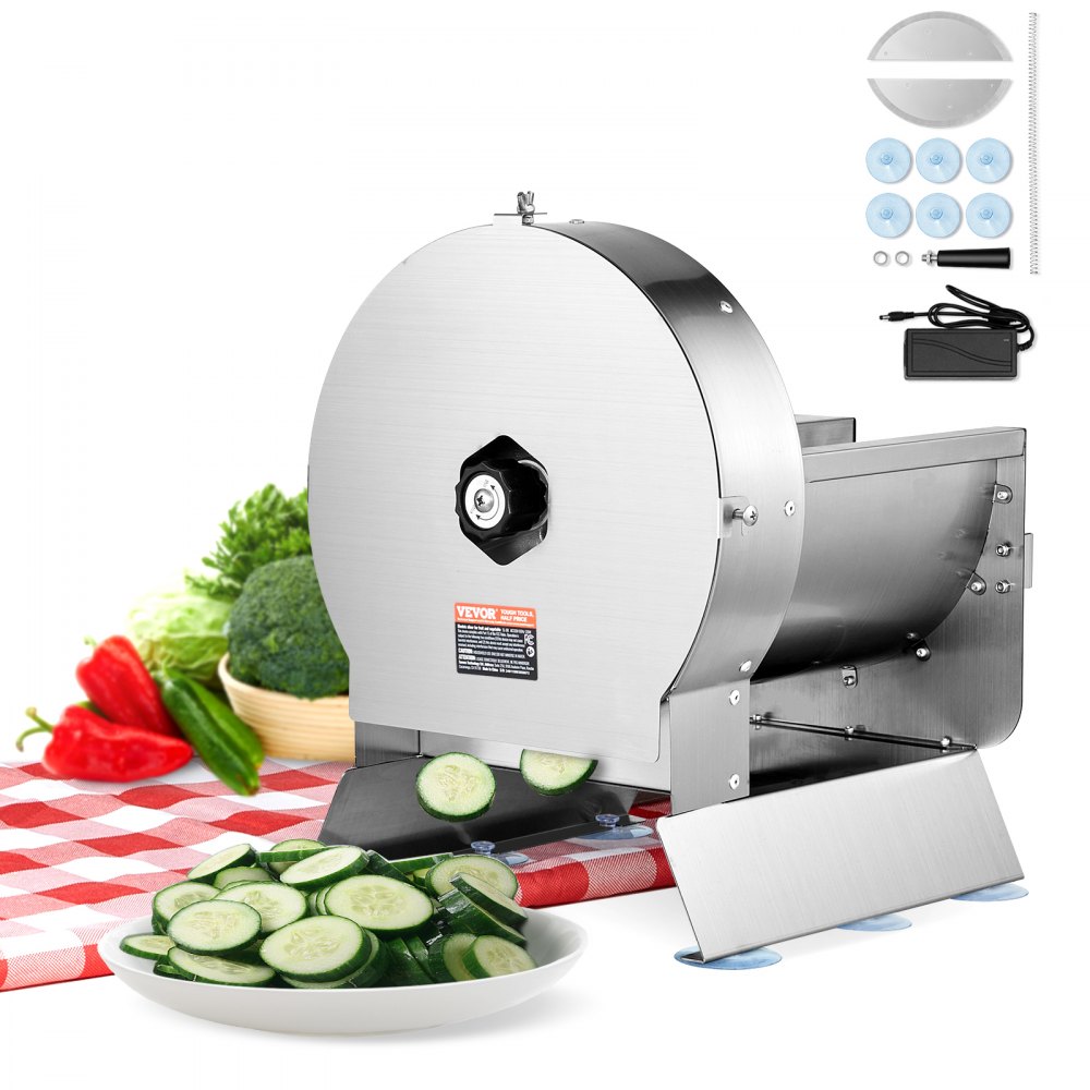 VEVOR Electric Vegetable Slicer, 0-0.5"/0-12mm Thickness Adjustable Commercial Slicer Machine, Convertible to Manual, Stainless Steel Food Cutter Slicing Machine, for Potato, Lemon, Tomato, Apple - DDSCQPJBXG00D1ME3V1