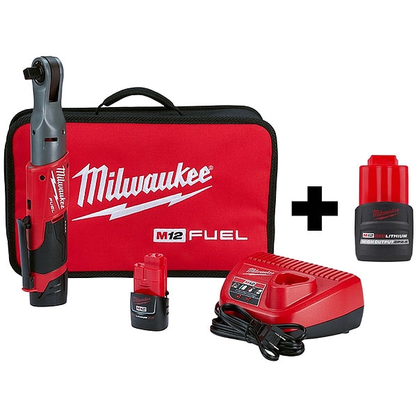 Milwaukee Tool M12 1/2" Ratchet 2Batt, M12 CP2.5 Batt - 2558-22, 48-11-2425