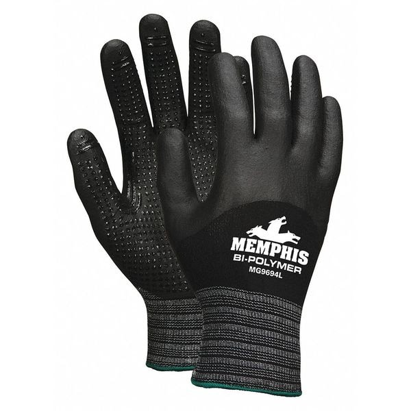 Guantes recubiertos de bi-polímero/nitrilo de Mcr Safety, cobertura de inmersión 3/4, negro/gris, M, paquete de 12 - MG9694M