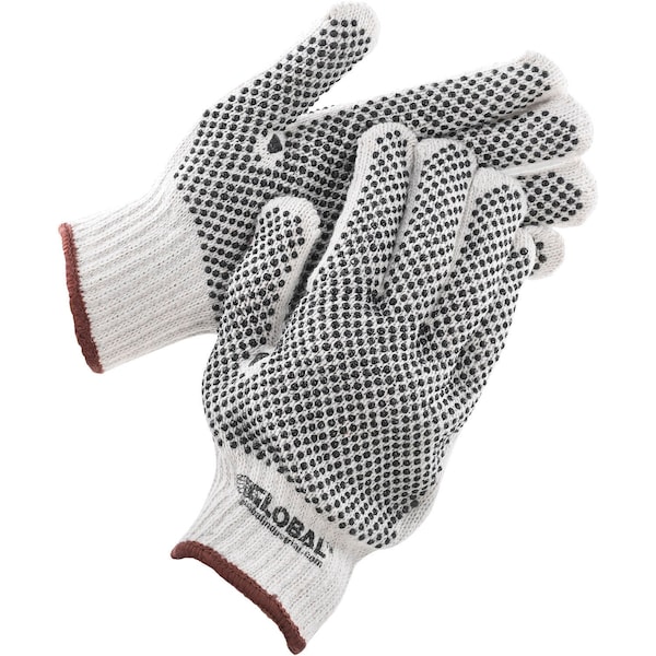Guantes de punto con puntos de PVC industriales globales, de doble cara, color negro, tamaño grande, 1 docena - 708351L