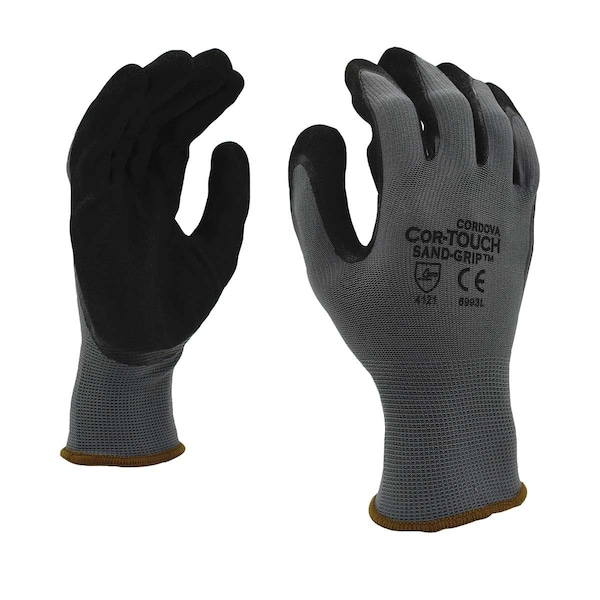 Guantes de Palma de Nitrilo Cordova COR-TOUCH Sandgrip de 13-Gauge, Docena de Pares - 6993L