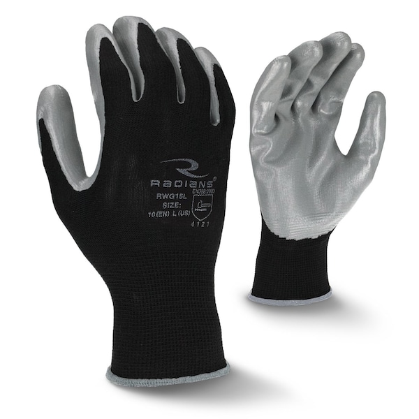 Guantes recubiertos de Nitrilo Radians, cobertura en la palma, negro/gris, XL - RWG15XL