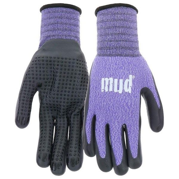 Guantes recubiertos Mud MD31011VWXS, para mujer, XSS, puño de punto, recubrimiento de nitrilo, color violeta - MD31011V-WXS