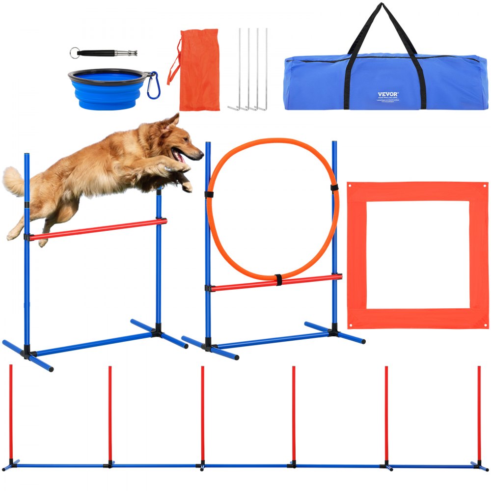 VEVOR Dog Agility Training Equipment 4 PCS Set with Hurdles Jump Ring Pause Box - TYKMJKCTJJCKST31JV0