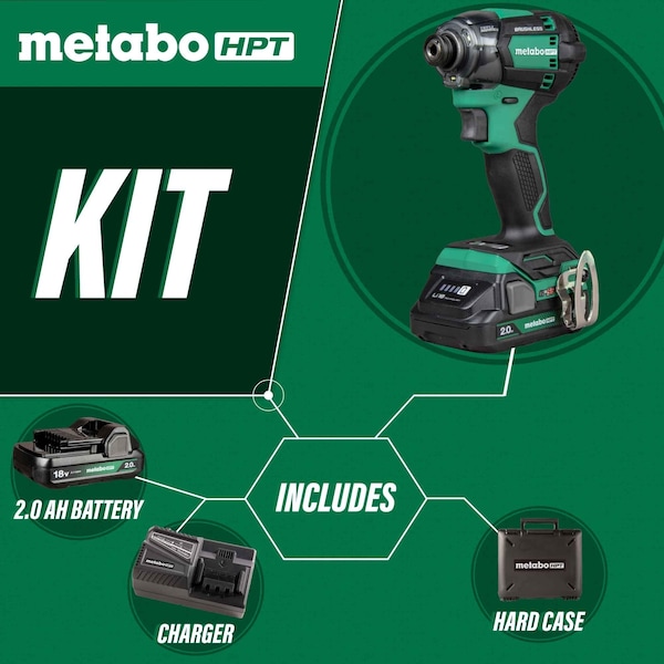 Metabo Hpt 18V MV Cordless Brushless Triple Hammer Bolt Impact Driver Kit 2 x 2.0Ah - WH18DCM
