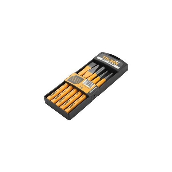Tolsen 5Pc Punch Set Chrome Vanadium, Powder Coated - Cold, Cape, Pin, Taper, Center - 25091