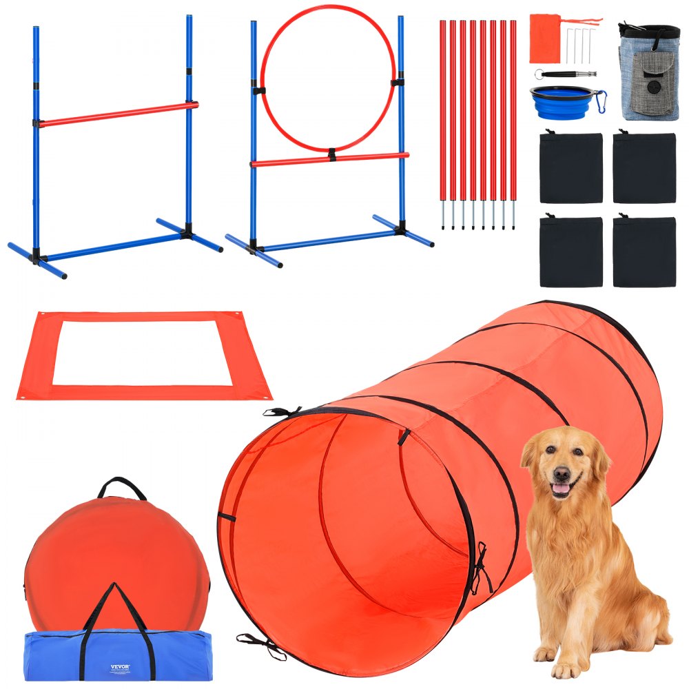 VEVOR Dog Agility Training Equipment 5 PCS Combination Set with Hurdles Tunnel - ZHKMJKCTJWJTUVR75V0