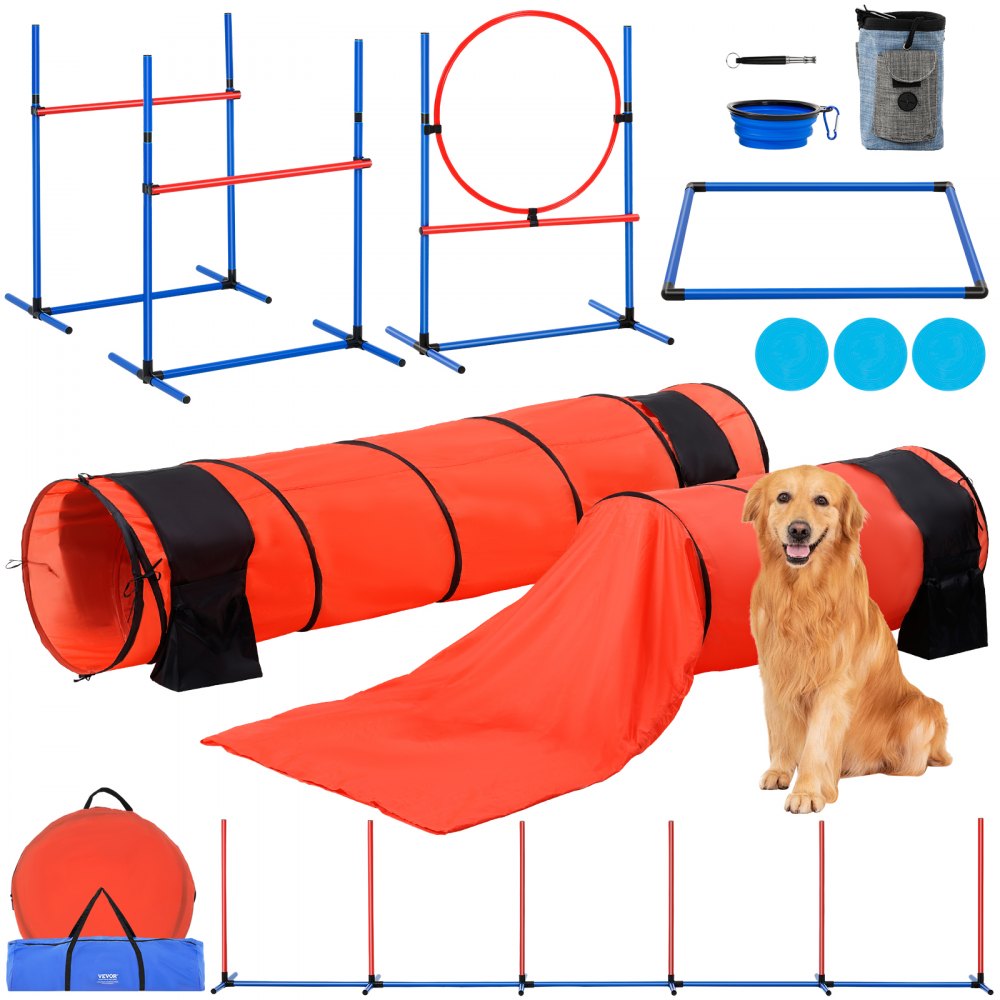 VEVOR Dog Agility Training Equipment 7 PCS Set Upgrade w/ Hurdles 2 Tunnels Ring - TYKMJKCTJSJKF0J3NV0