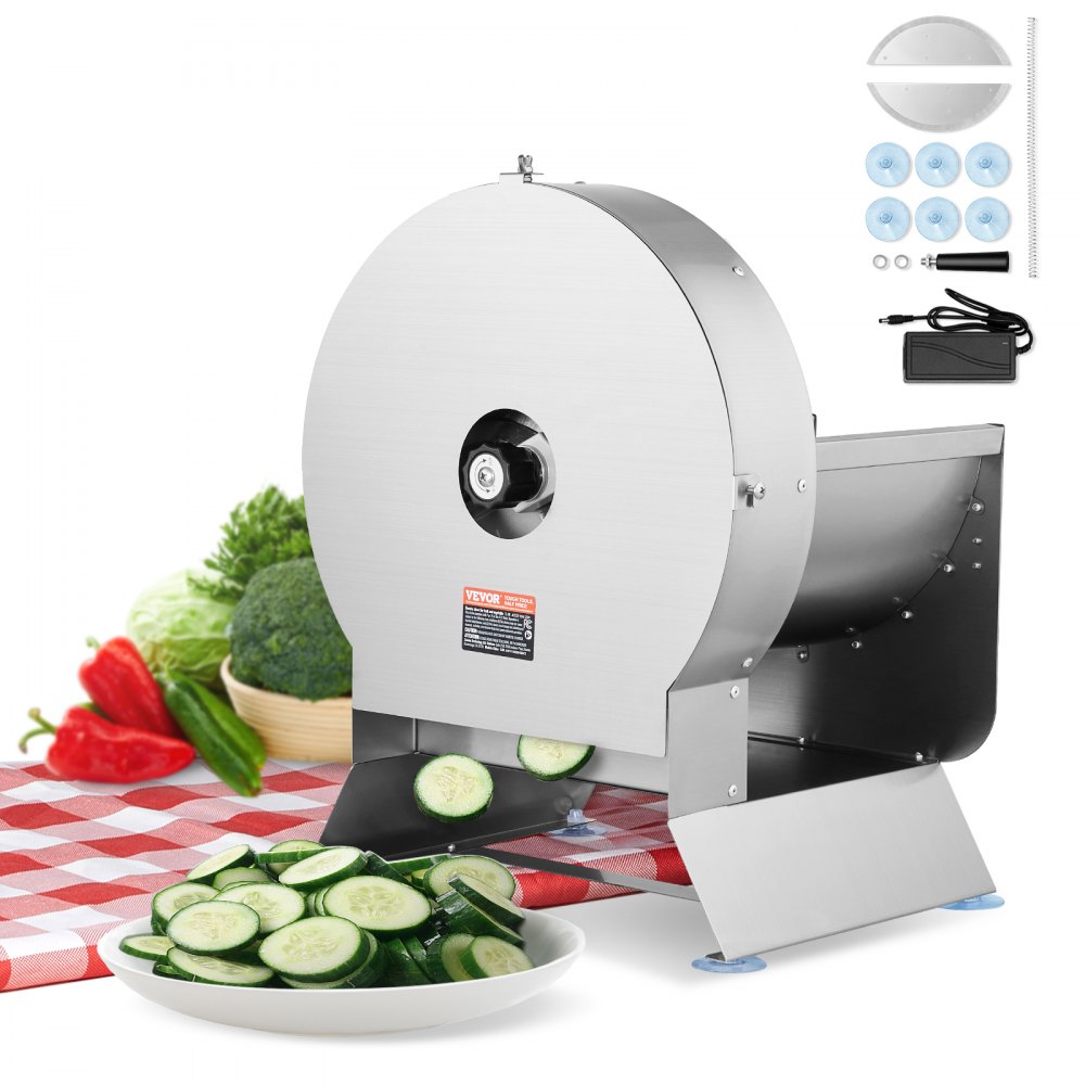 VEVOR Electric Vegetable Slicer, 0-0.5"/0-12mm Thickness Adjustable Commercial Slicer Machine, Convertible to Manual, Stainless Steel Food Cutter Slicing Machine, Large Feed Port for Potato, Tomato - DDSCQPJBXG133TSLKV1