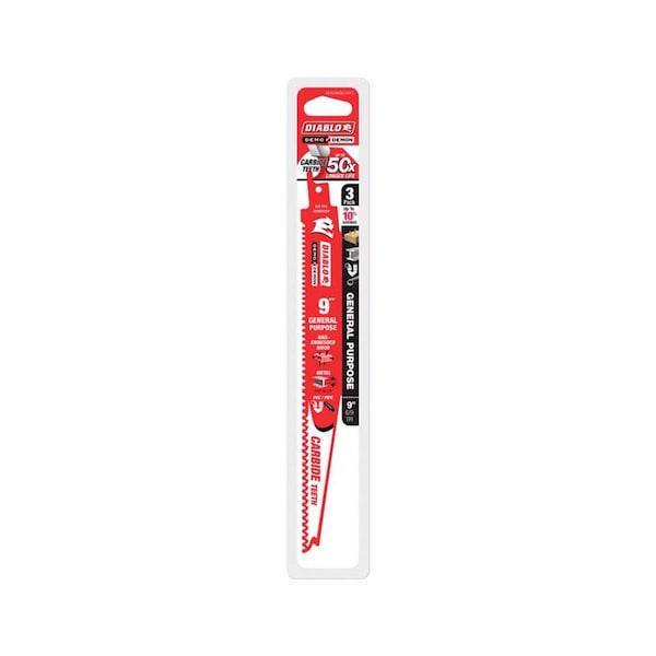 Diablo Demo Demon 9 in. Carbide Reciprocating Saw Blade 6/9 TPI 3 pk - DS0909CGP3