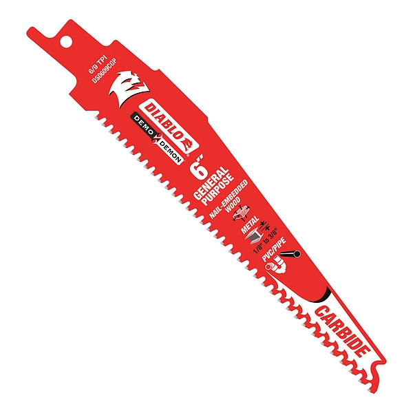 Diablo 6" L x General Purpose Cutting Reciprocating Saw Blade - DS0609CGP