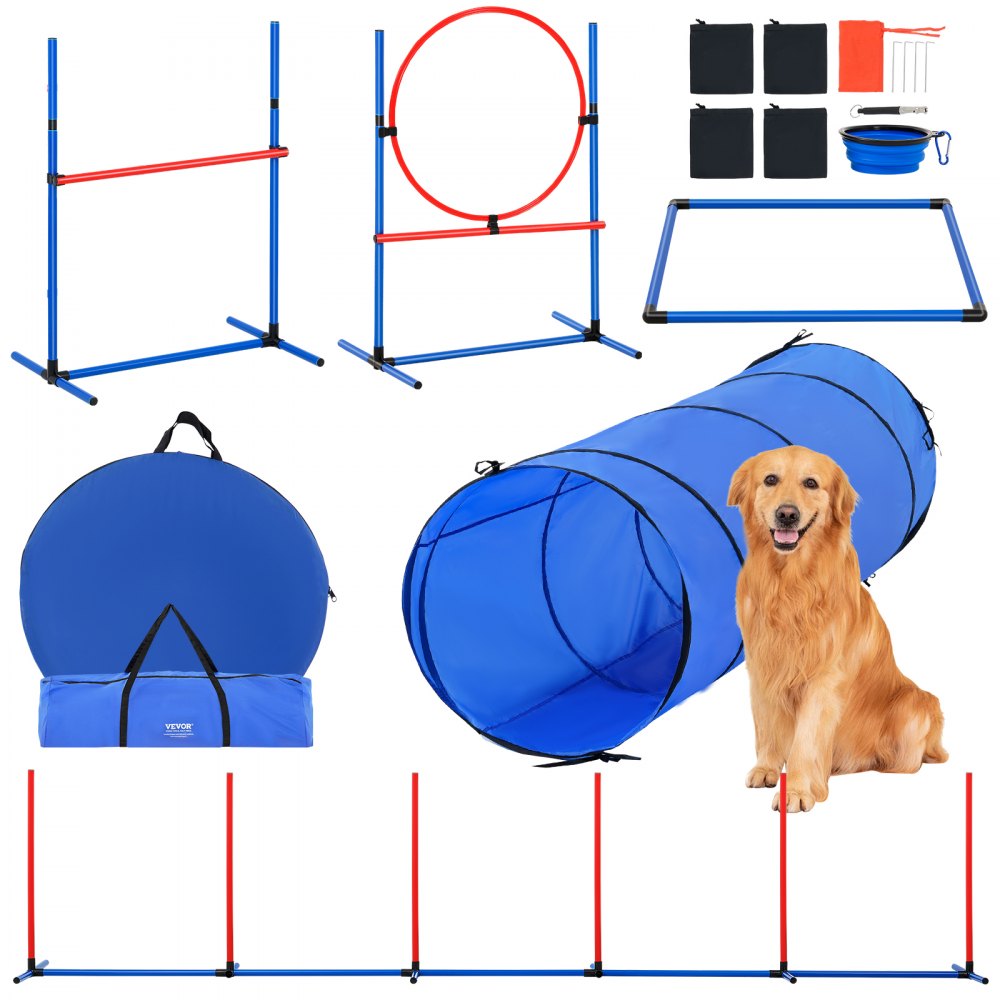 VEVOR Dog Agility Training Equipment 5 PCS Set with Hurdles Tunnel Jump Ring - TYKMJKCTJJCKQMHUSV0