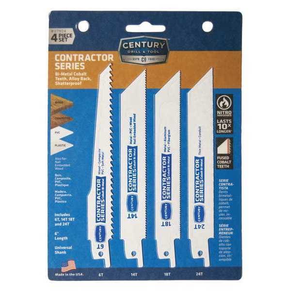 Century Drill & Tool 6" L x Various TPI Bi-metal Contractor Bi-Metal Recip Blade, 4Pc Set - 07904
