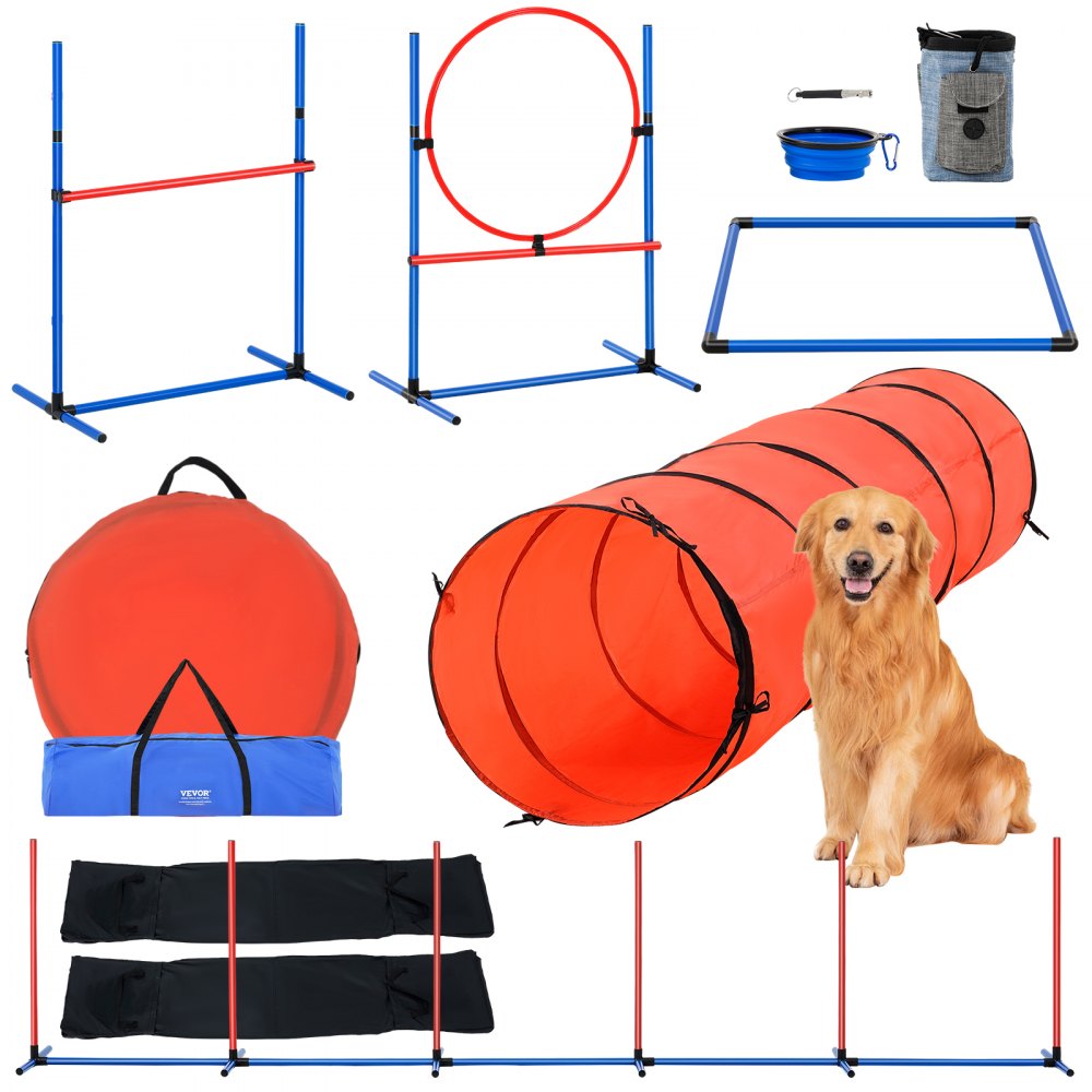 VEVOR Dog Agility Training Equipment 5 PCS Set Upgrade w/ Hurdles Extended Tunnel - TYKMJKCTJSJKUSTRTV0