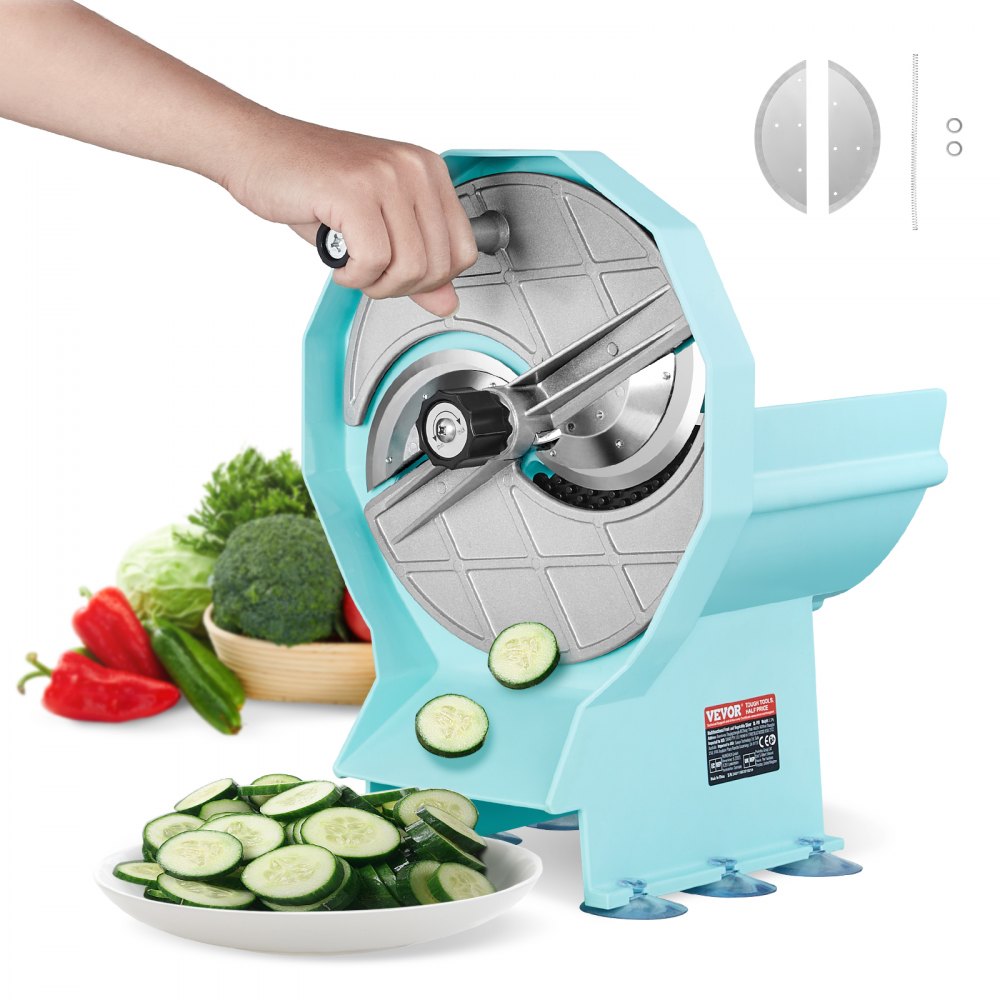 VEVOR Manual Vegetable Fruit Slicer, 0-0.5"/0-12mm Thickness Adjustable Commercial Slicer Machine, Double Feed Ports, Stainless Steel Blade Food Cutter Slicing Machine for Cucumber, Lemon, Tomato - SDSCQPJWS1SLW9SE2V0