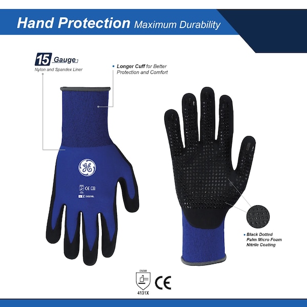 Guantes recubiertos de nitrilo punteado Ge, 15 GA, 1 par, M - GG216LC
