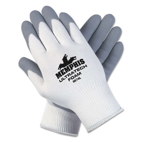 Mcr Safety Ultra Tech Guantes de Tejido de Nylon sin Costuras con Espuma, Talla Extra Grande, Blanco/Gris, Paquete de 12 unidades - 9674XL