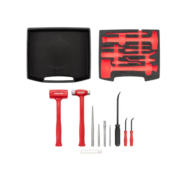 Tekton Hammers, Pry Bars, Punches, and Chisels Set with Open Top Drawer and Rack (9-Piece) - OLB94701