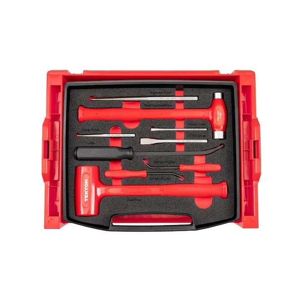 Tekton Hammers, Pry Bars, Punches, and Chisels Set with Open Top Drawer and Rack (9-Piece) - OLB94701