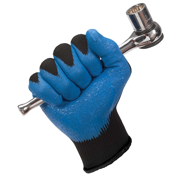 Guantes recubiertos de nitrilo con espuma Kleenguard, cobertura en la palma, negros/azules, XS, PR - 47084
