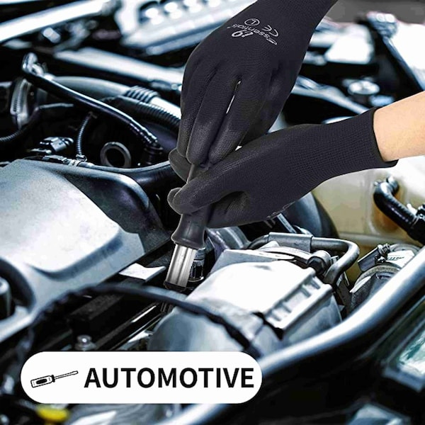 Guantes de trabajo de seguridad recubiertos de PU Essentials I9 Ultra-Light PU Construction Gloves, negro - Talla L, paquete de 12 - 100014