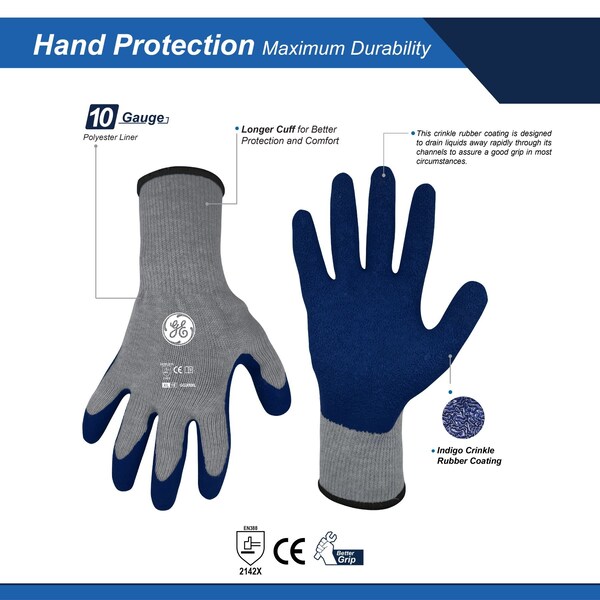 Guantes sumergidos en relieve de Ge, 10 GA, azul/gris, 1 par, XL - GG209XLC