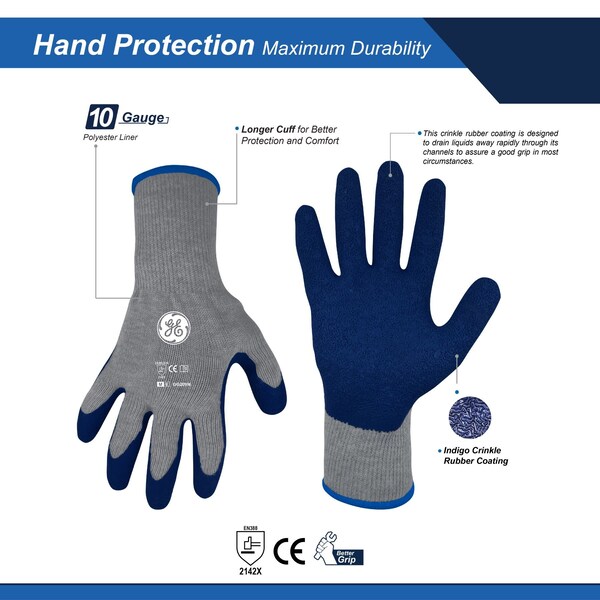 Guantes sumergidos Ge Crinkle, 10 GA, Azul/Gris, 1 par, M - GG209MC