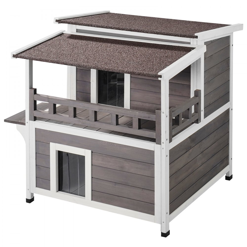 VEVOR Outdoor Cat House 2-story Wooden Feral Cat Shelter with  Balcony & Roof - YTSMZMBHSSCSN11IVV0