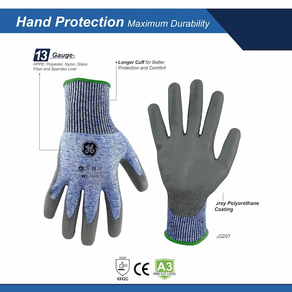 Guantes sumergibles de PU, 18 GA, Azul/Gris, 1 par, S - GG207SC