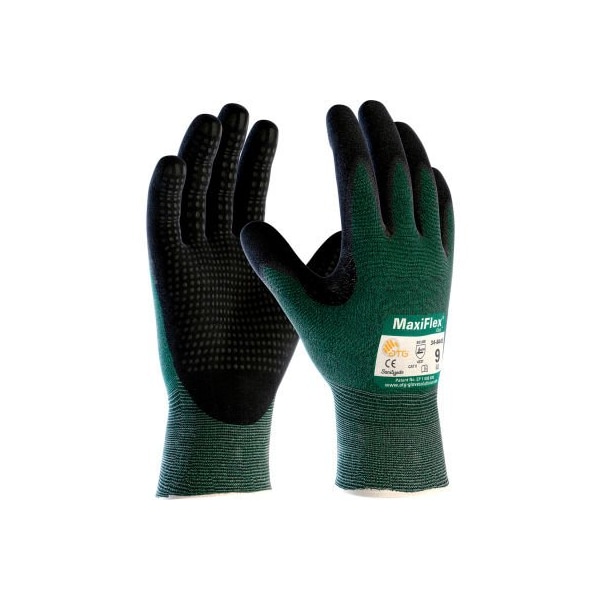 Guante de Nitrilo recubierto con Microespuma MaxiFlex Cut Seamless Knit Engineered Yarn, Talla Grande, Verde, Paquete de 12 - 34-8443/L