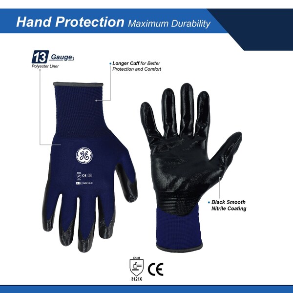 Guantes recubiertos de nitrilo Ge, negro/azul, 13 GA, 1 par, L - GG215LC