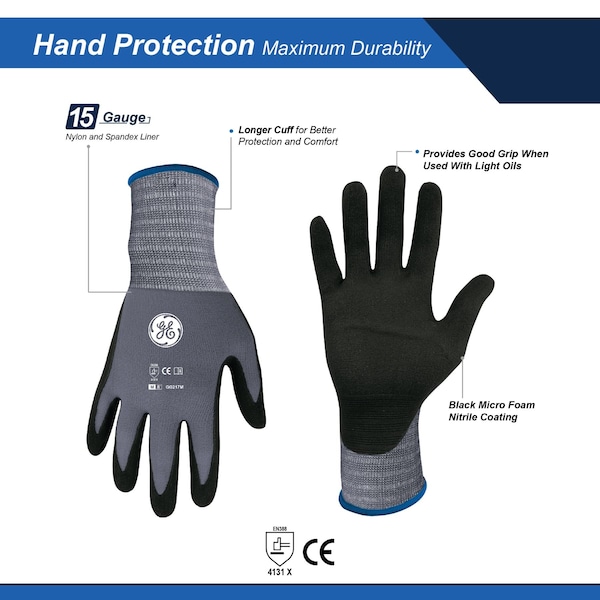 Guantes con recubrimiento de nitrilo y espuma Ge, calibre 15, 1 par, mediano - GG217MC